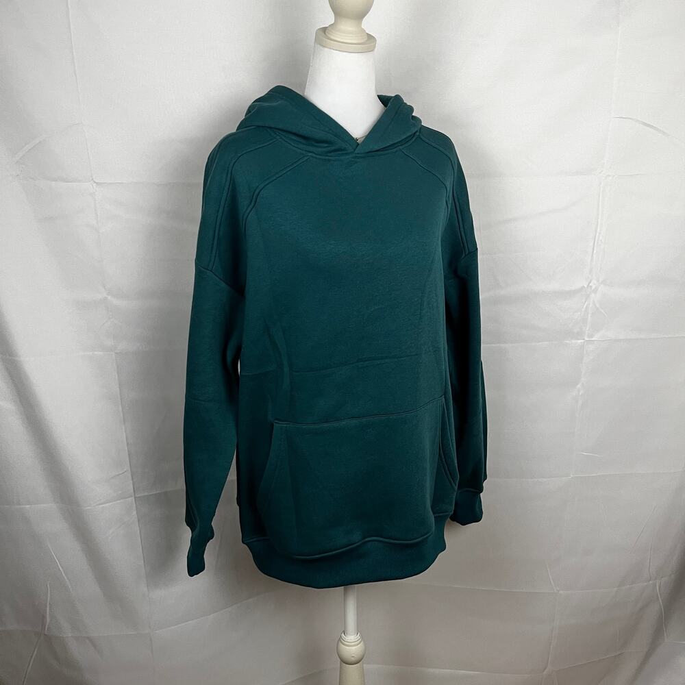 Teal Fleece Raglan Shoulders Hoodie - S